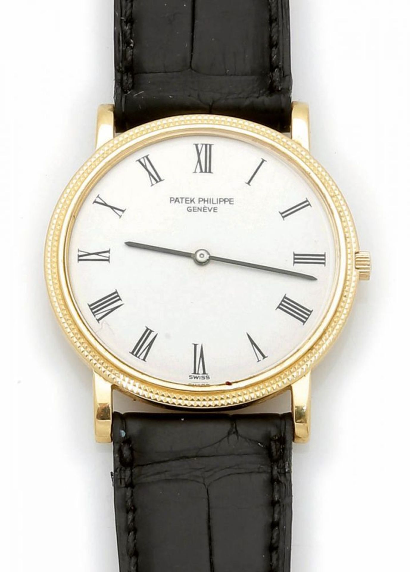 Patek Philippe-Herrenarmbanduhr Fa. Patek Philippe, Schweiz. Modell: Calatrava. 750er GG, gestemp.