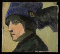 Minna Köhler-Roeber 1883 Reichenbach - 1957 Friesen - Bildnis einer Frau mit blauem Hut - Öl/