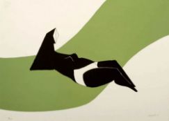 Lynn Chadwick 1914 London - 2003 Strout - "Reclining figure on a green wave" - Farblithografie/