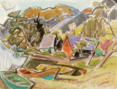 Johannes Sass 1897 Magdeburg - 1972 Hannover - Boote am See - Aquarell/Papier. 47 x 61 cm (