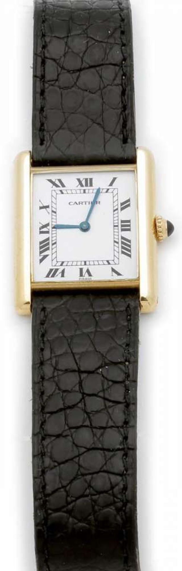 Cartier-Armbanduhr Fa. Cartier, Schweiz. Modell: Tank Louis Cartier. 750er GG, gestemp. Saphir. - Bild 2 aus 2