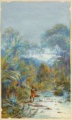 Bruno Richter 1872 Halle/Saale - Kamerun - "Bucht von Victoria" - Aquarell/Papier. 25,3 x 15 cm.