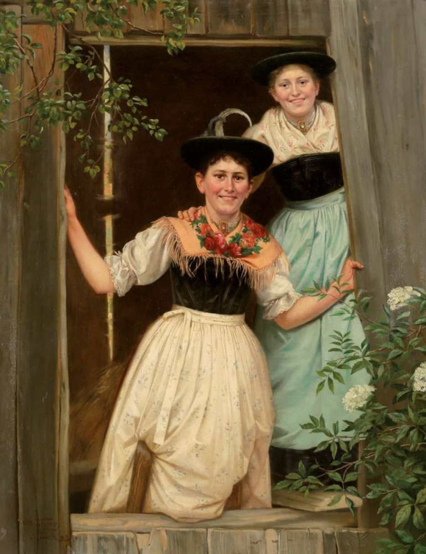 Otto Karl Kirberg 1850 Elberfeld - 1926 Düsseldorf - Zwei Mädchen in Tracht - Öl/Lwd. 85 x 69,5