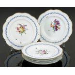 6 SpeisetellerMeissen 1774-1817. -  Blumenbukett und Spiralband in Hellblau und Gold, goldene