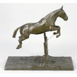Bildhauer des 20. Jahrhunderts- Springendes Pferd (Piccolo) - Bronze. Zweiteilig. Olivgrün