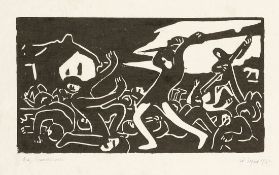 Arthur Segal1875 Jassy - 1944 London - "Marodeure" - Holzschnitt/Papier. 11,5 x 21 cm, 29,2 x 43,5