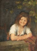 Heinrich Schwiering1860 Bückeburg - 1939 - Kind unter Weinranken sitzend - Öl/Holz. 35 x 26,2 cm.