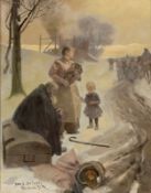 Hans Gabriel Jentzsch1862 Löbtau - 1930 München - Kriegsflüchtlinge und vorbeiziehende Soldaten -