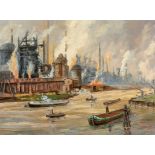 Künstler des 20. Jahrhunderts- Schwerindustriehafen - Öl/Hartfaser. 60 x 80 cm. Undeutl. sign. r. u.