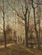 Gustav Koken1850 Hannover - 1910 Hannover - Reisigsammlerin in Weimarer Landschaft - Öl/Holz. 50 x