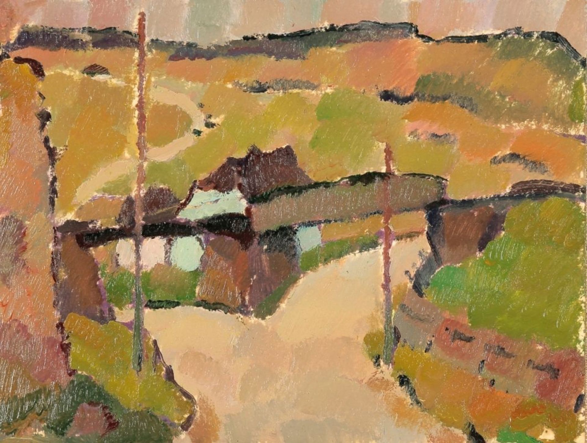 Minna Köhler-Roeber1883 Reichenbach - 1957 Friesen - Sommerliche Landschaft - Öl/Papier auf Lwd.