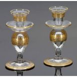 2 Kerzenleuchter "Thistle Gold"Verreries & Cristalleries de Saint Louis. Farbloses Kristallglas,