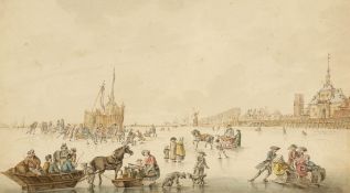 Künstler um 1800- Eisvergnügen - Tusche und Aquarell/Papier. 20 x 35,5 cm (
