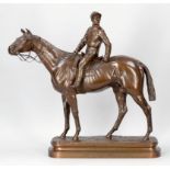 Léon Bureau1866 Limoges - 1906 Limoges - Jockey zu Pferd - Bronze. Braun patiniert. H. 66 cm. Auf