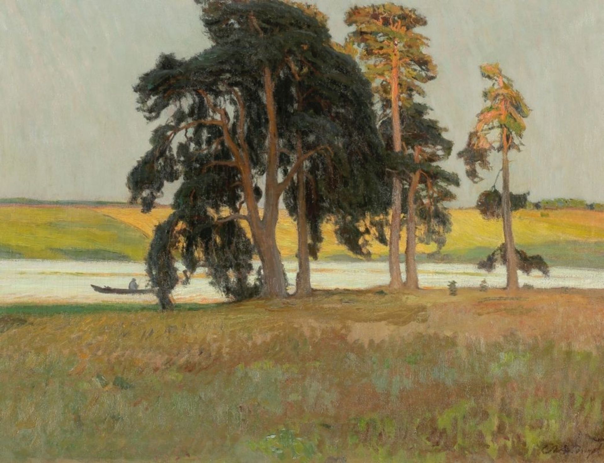 Otto Heinrich Engel1866 Erbach - 1949 Glücksburg - Norddeutsche Sommerlandschaft am Fluss - Öl/