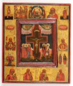 IkoneRussland, 19. Jahrhundert. - Kreuzigung Christi - Tempera/Holz. 40 x 34 cm. Zweiteilige