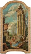 Vedutenmaler des 18. Jahrhunderts- Tempelruinen am Tiber mit Personenstaffage - Öl/Lwd. (2).