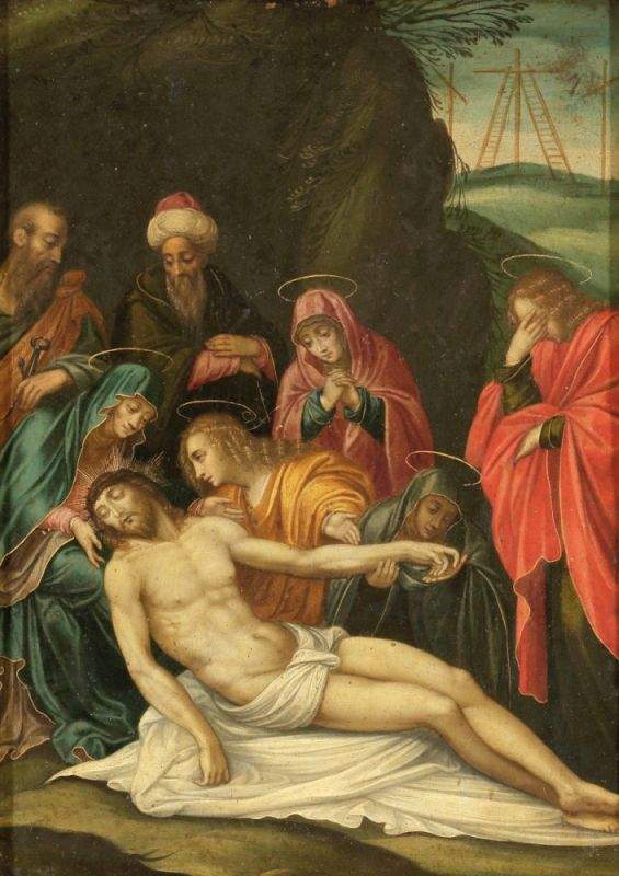 Künstler des frühen 17. Jahrhunderts- Die Beweinung Christi - Öl/Kupfer. 35,5 x 26 cm. Rahmen.