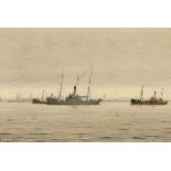 Christian Benjamin Olsen1873 Odense - 1935 Kopenhagen - Dänisches Kriegsschiff sowie Trawler vor der