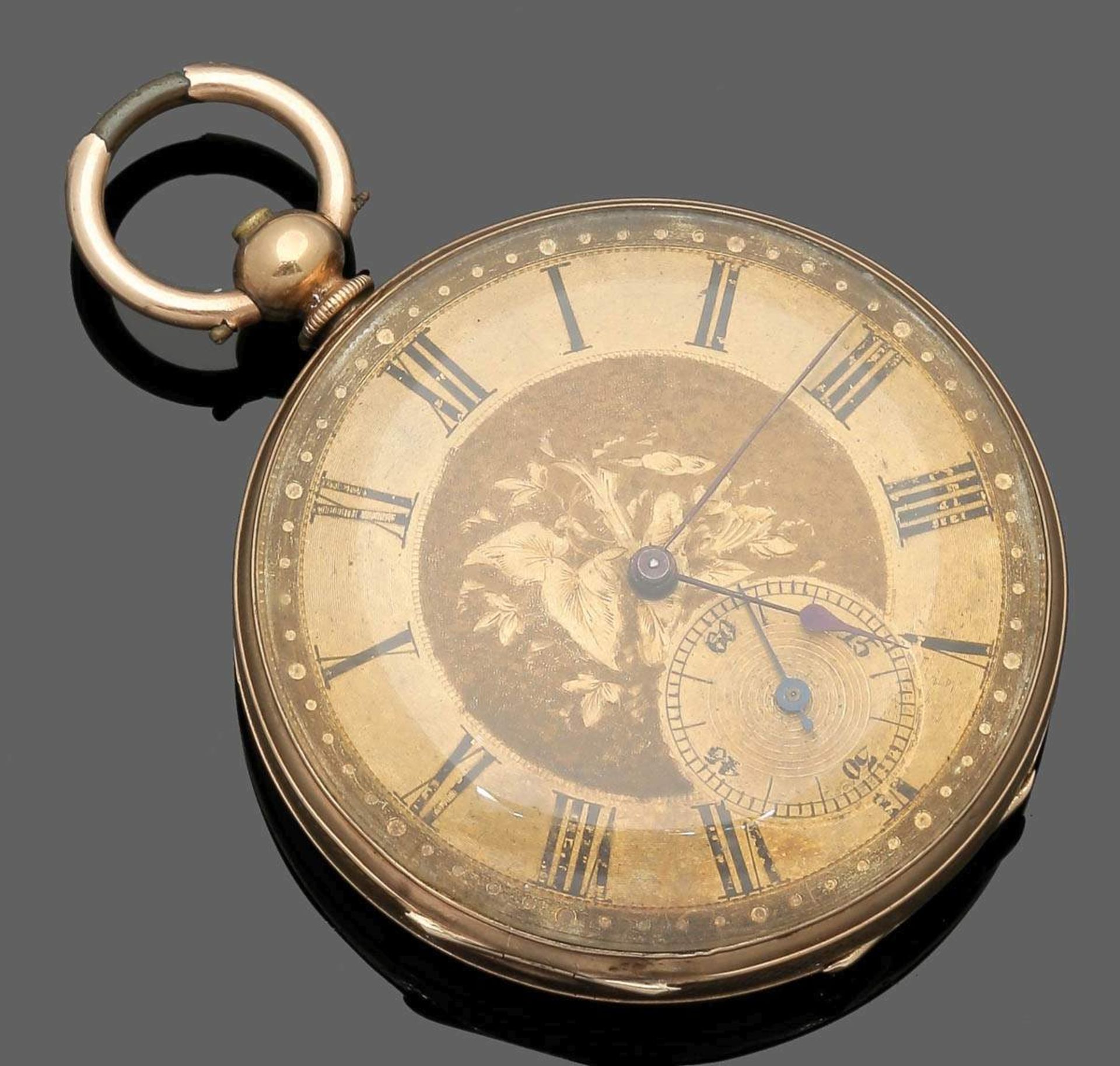 Taschenuhr des 19. JahrhundertsEin-Deckel-Gold, ungestemp. Ein-Deckel-Metall. Gehäuse-D. 4,8 cm.