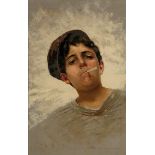 Italienischer Künstler um 1900- Rauchender Junge - Öl/Lwd. 39 x 25,5 cm. Rahmen. Minim.