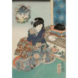 Utagawa Toyokuni II1777 - 1835 Edo - "Geisha" - Farbholzschnitt. 35,5 x 25 cm