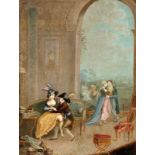 Künstler um 1800- Erotische Szene - Öl/Papier auf Holz. 37,4 x 29,2 cm. Rahmen.