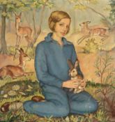 Karl Heinz Glaab1896 Frankfurt/Main - 1955 München - Junges Mädchen im Wald - Öl/Lwd. 100 x 95 cm.
