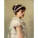 Künstler um 1900- Mädchen in weißem Kleid - Öl/Lwd. auf Karton. 65,5 x 52,5 cm. Rahmen.