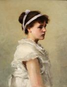 Künstler um 1900- Mädchen in weißem Kleid - Öl/Lwd. auf Karton. 65,5 x 52,5 cm. Rahmen.