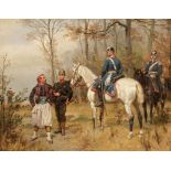 Emil Hünten1827 Paris - 1902 Düsseldorf - Soldaten am Waldesrand - Öl/Lwd. 33 x 40,5 cm. Sign. l.