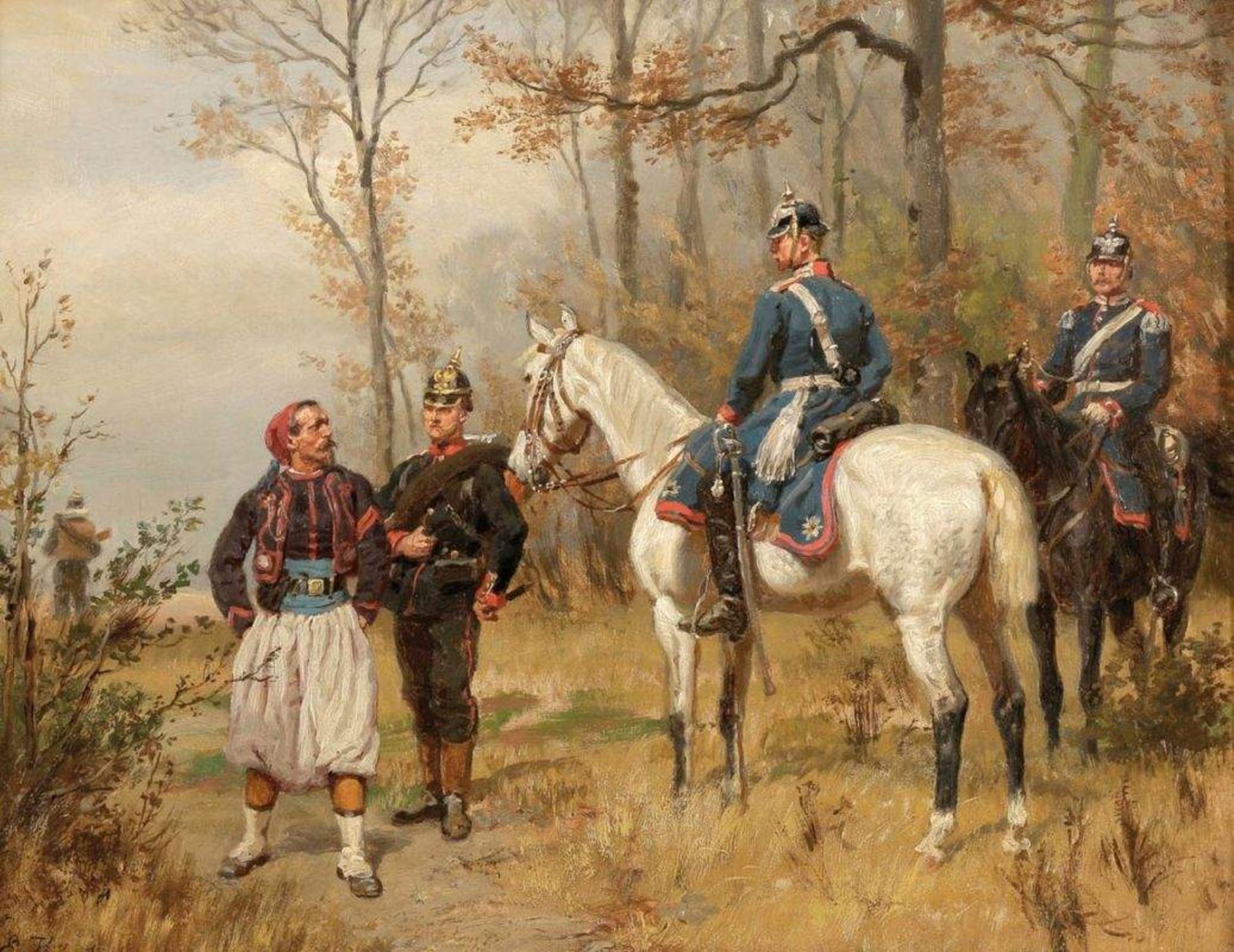 Emil Hünten1827 Paris - 1902 Düsseldorf - Soldaten am Waldesrand - Öl/Lwd. 33 x 40,5 cm. Sign. l.