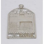 Ewiger KalenderWohl Ostfriesland, um 1792. 812,6er Silber. Punzen: 13. H. 20 cm. B. 10,2 cm. Gew.: