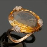 Damenring mit Citrin und Diamanten750er Roségold, gestemp. Div. kl. Diamanten zus. ca. 0,40 ct. 1