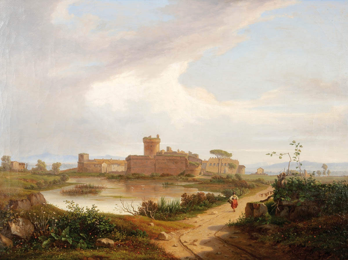 John Newbottum 1805 London - 1867 Rom - Italienische Landschaft - Öl/Lwd. 50 x 66,2 cm. Sign. und