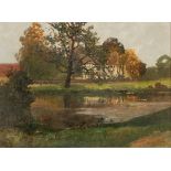 Carl Ernst Morgenstern1847 München - 1928 Wolfshau - Bauerngehöft mit Teich - Öl/Lwd. auf