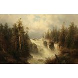 Josef Thoma1828 Wien  - 1899 Wien - "Norwegischer Wasserfall" - Öl/Lwd. 69 x 105,5 cm. Sign. r.