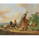 Albertus Verhoesen1806 Utrecht - 1881 Utrecht - Hühner und Pfau in Landschaft mit Tempelruinen -