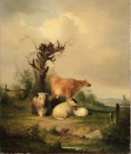 William Shayer1788 Southampton - 1879 Shirley - Weidend Kühe und Schafe - Öl/Lwd. Doubl. 61 x 51 cm.