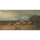 Rudolf Hermanns1860 Celle - 1935 Hannover attr. - Landschaft mit Felsen - Öl/Karton. 26 x 49,2 cm.