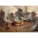 Künstler des 20. Jahrhunderts- Industrieanlage - Öl/Lwd. auf Karton. 67,5 x 98 cm. Undeutl. sign. r.