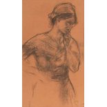 Carl von Marr1858 Milwaukee - 1936 München - Junge Frau mit Haube - Kohle/rötliches Papier. 37,8 x
