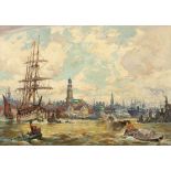 Gerhard Graf1883 Berlin - 1958 Stockholm - Der Hamburger Hafen - Öl/Lwd. 70 x 100 cm. Sign. r. u.: