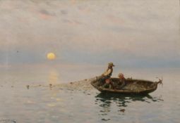 Frithjof Smith-Hald1846 Christiansand - 1903 Chicago - Fischer beim Einholen der Netze - Öl/Lwd.