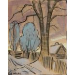 Erich Waske1889 Berlin - 1978 Berlin - Straße mit Bäumen im Winter - Gouache/Papier. 39,5 x 32 cm.