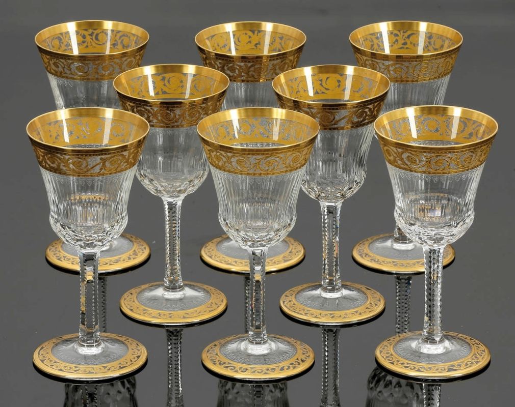8 Süßweingläser "Thistle Gold"Verreries & Cristalleries de Saint Louis. Farbloses Kristallglas,