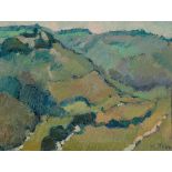 Minna Köhler-Roeber1883 Reichenbach - 1957 Friesen - Hügelige Landschaft - Öl/Karton auf Lwd. 14,2 x