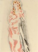 Gustav Wolf1887 Östringen - 1947 Greenfield/USA - "Mädchen im roten Kleid" - Kreide/Papier. 38 x