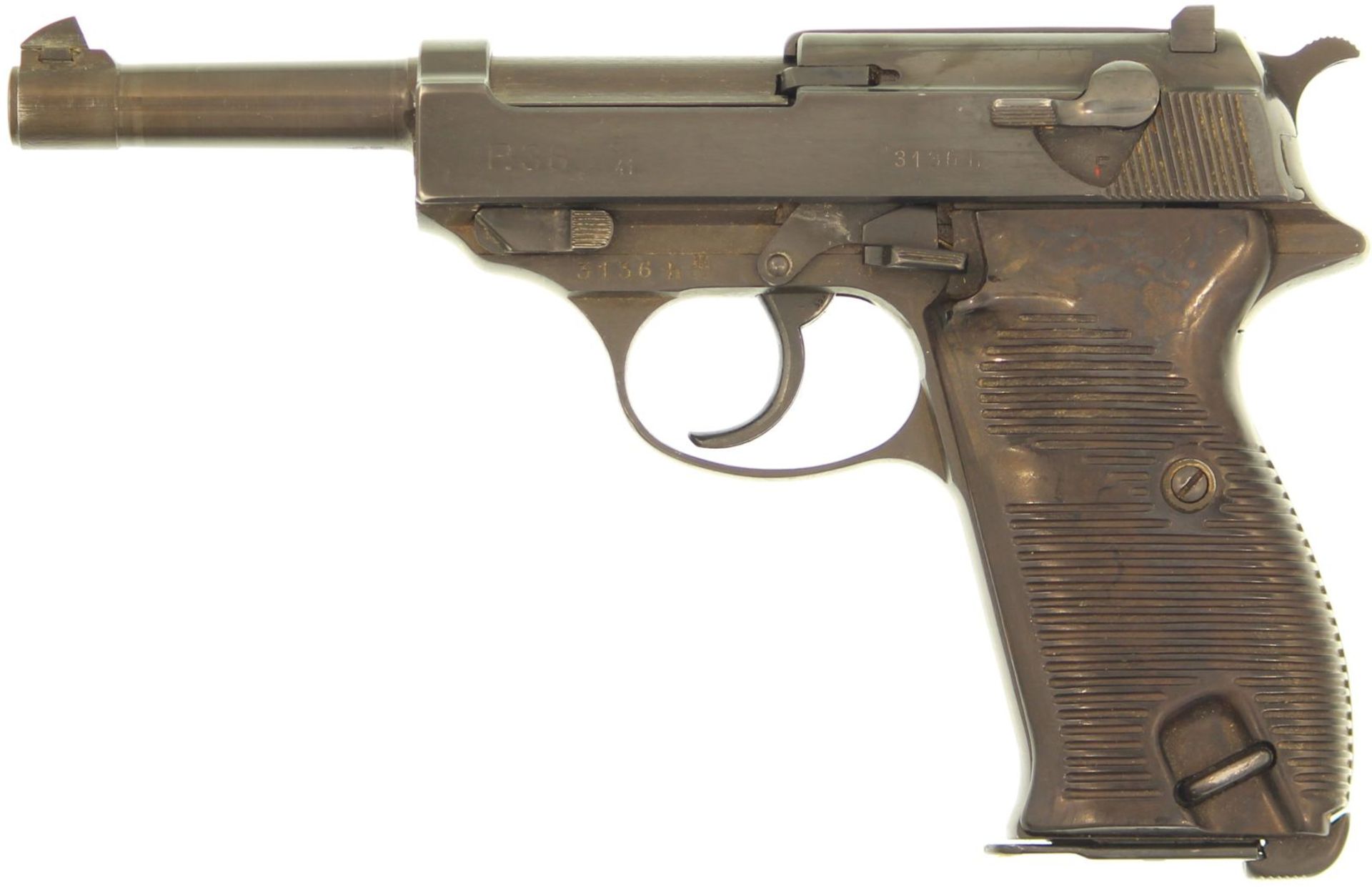 Pistole, deutsche Ordonnanz Walther P. 38, Kal. 9mmP. Brünierte Ganzstahlwaffe mit DA-Abzug und