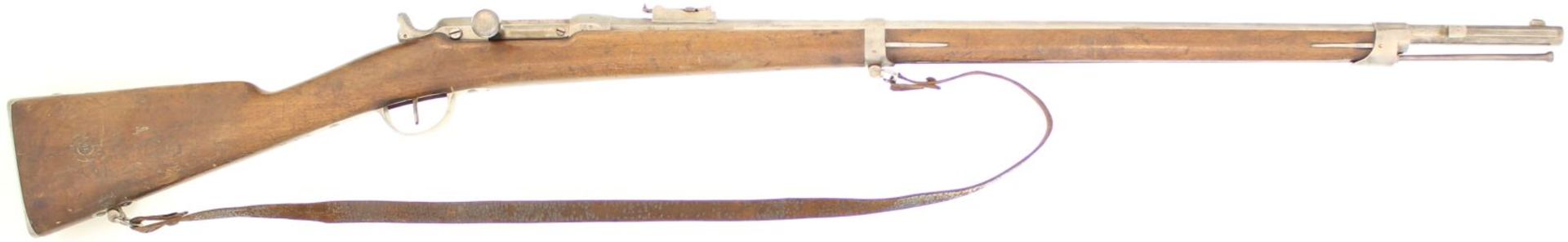 Zündnadelgewehr Chassepot 1866, Kal. 14mm. Metallteile blank, spiegelblanker Lauf, gestempelt: "M.